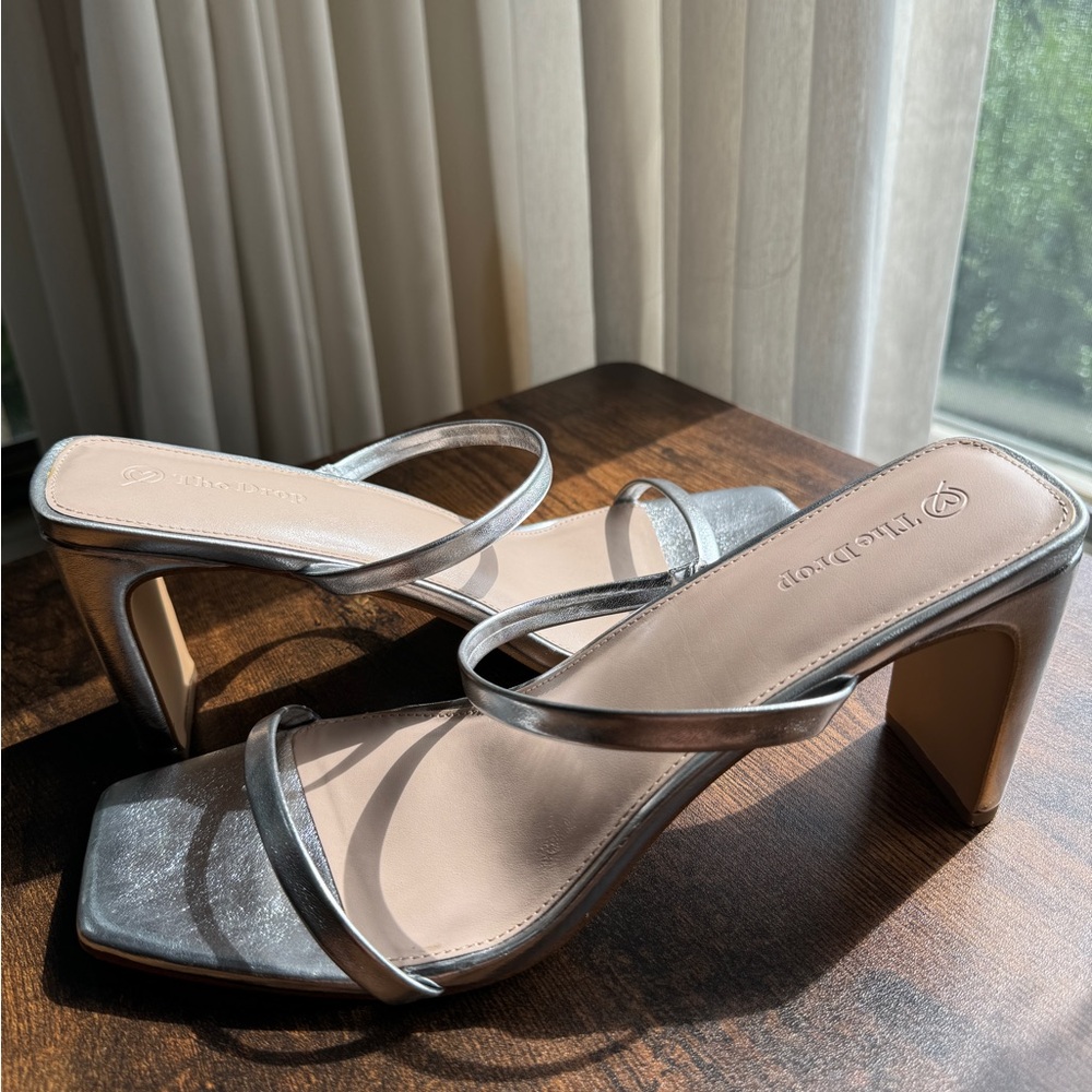 Silver Square Toe High Heeled Sandal